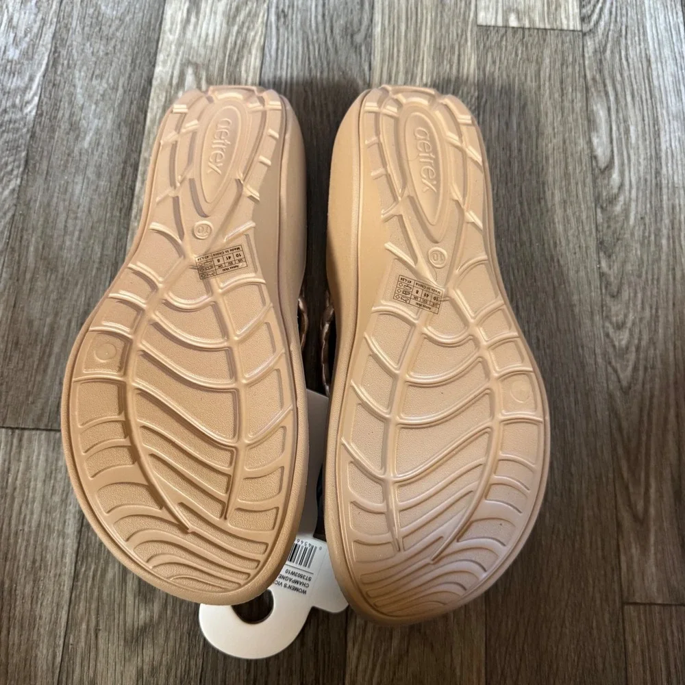 Aetrex Vicki Orthotic Flip Flops Womens 10 Champagne Gloss Braided Sandals NEW